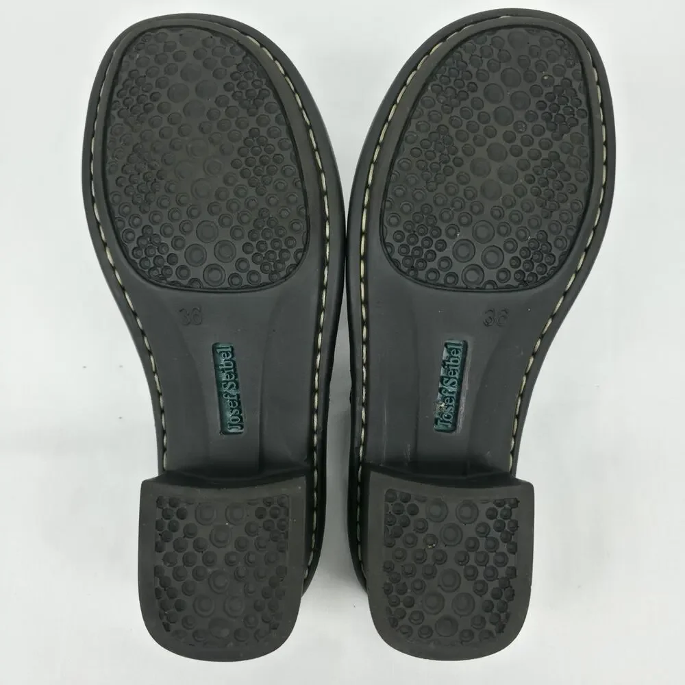 Josef Seibel Womens US 5.5 Black Leather Comfort Slide Sandals Low Heel